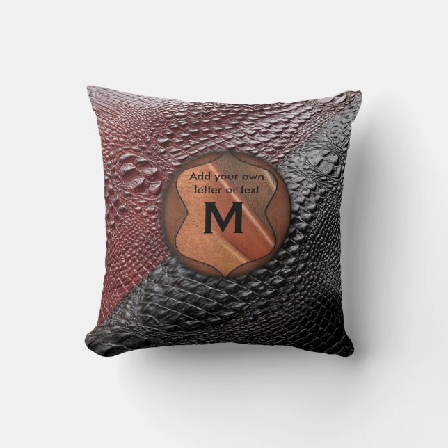 Snake Skin texture & Monogrammed Elements Throw Pillow (Front)