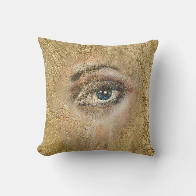 Snake Skin Throw PillowBlue Eyes Gold Snake Scales Throw Pillow (Front)