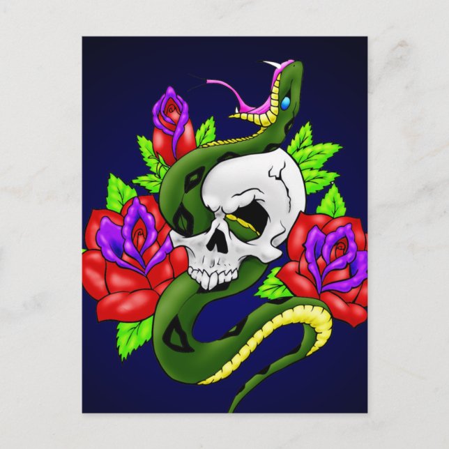 Snake, Skull and Roses Postcard (Front)