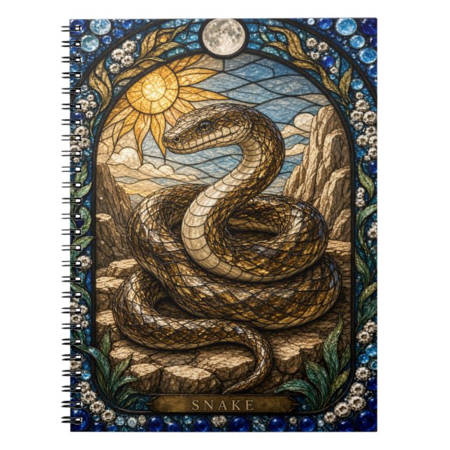 Snake, Sun Disc Stained Glass Notebook (Front)