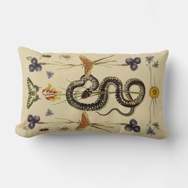 Snake, Swallowtail, & Wildflowers in sand Lumbar Pillow (Front)