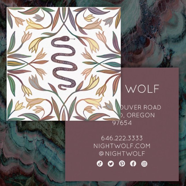 Snake Vines Mystical Magical Boho Colourful   Square Business Card (Creator Uploaded)