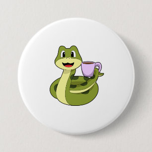 Snake with Cup of Coffee 3 Inch Round Button