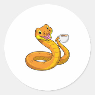 Snake with Cup of Coffee Classic Round Sticker