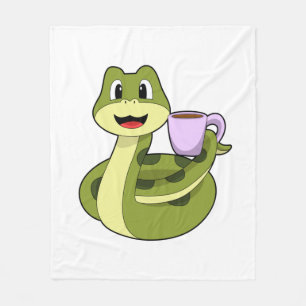 Snake with Cup of Coffee Fleece Blanket