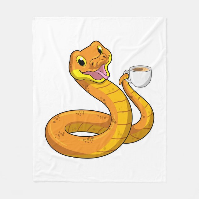 Snake with Cup of Coffee Fleece Blanket (Front)