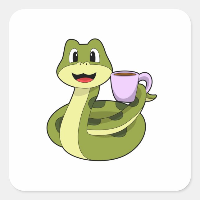 Snake with Cup of Coffee Square Sticker (Front)