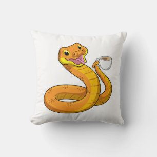 Snake with Cup of Coffee Throw Pillow