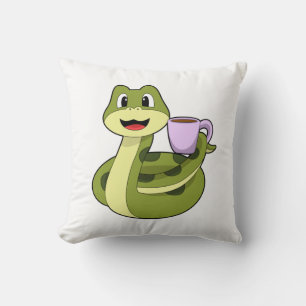 Snake with Cup of Coffee Throw Pillow