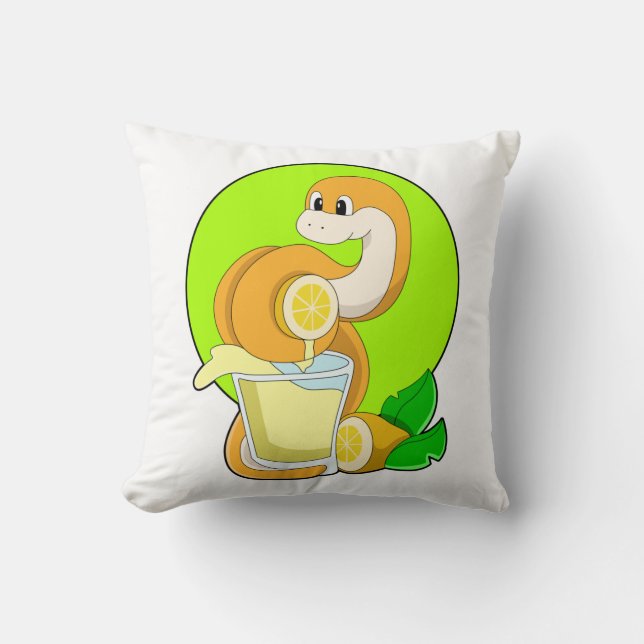 Snake with Glass of Lemon juice Throw Pillow (Front)