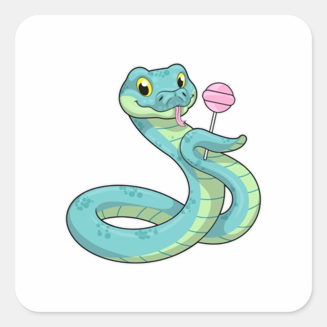 Snake with Lollipop Square Sticker (Front)