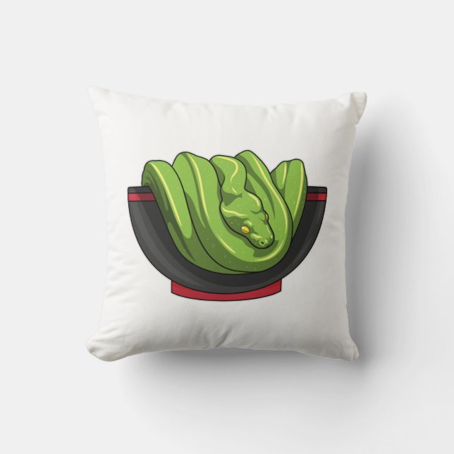Snake with Ramen Bowl Throw Pillow (Front)