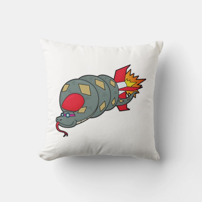 Snake with Rocket Throw Pillow (Front)