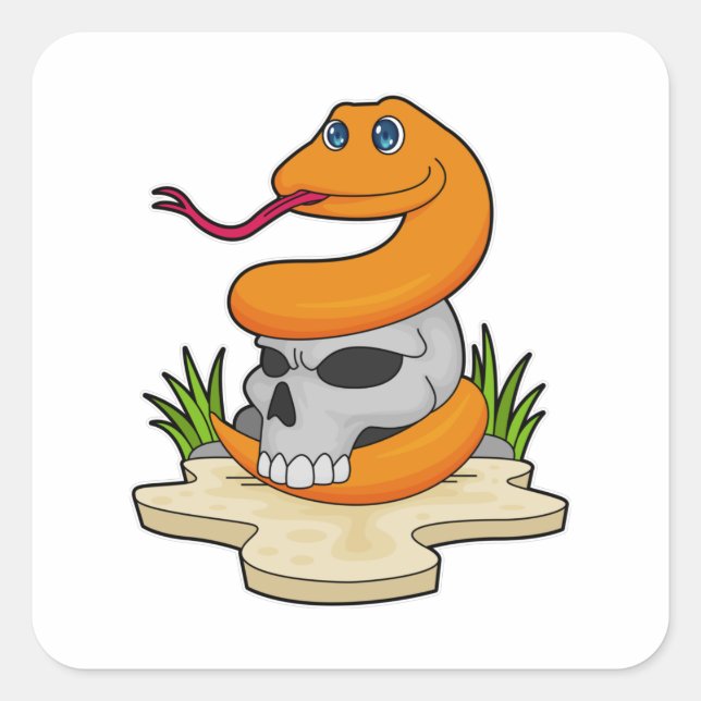 Snake with Skull Square Sticker (Front)