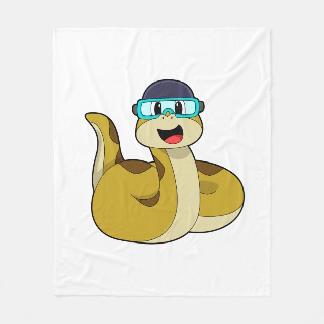 Snake with Swimming goggles Fleece Blanket (Front)