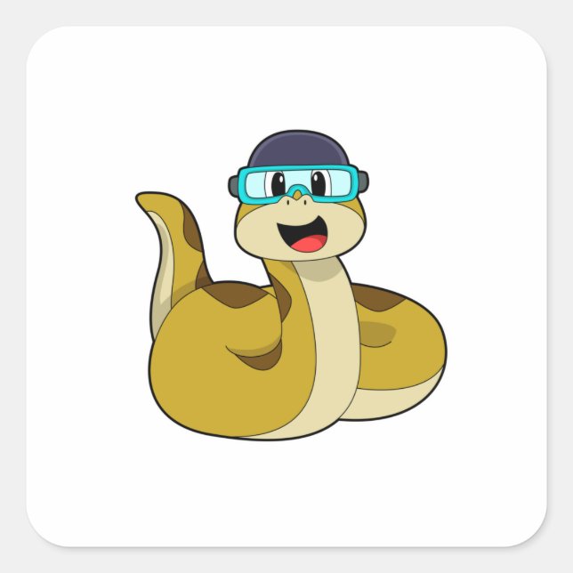 Snake with Swimming goggles Square Sticker (Front)