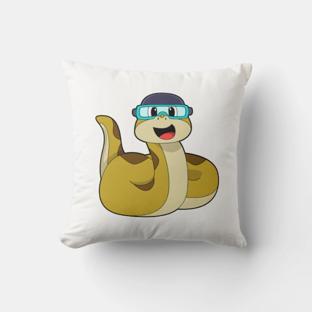 Snake with Swimming goggles Throw Pillow (Front)