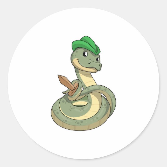 Snake with Sword Classic Round Sticker (Front)
