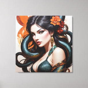 Snake woman art canvas print