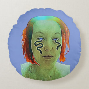 Snake Woman Self Portrait  Round Pillow