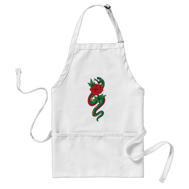Snake Wrapped Around a Red Rose Tattoo Art Standard Apron (Front)