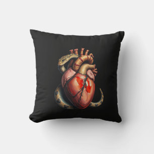 Snake Wrapped Around an Anatomical Heart Throw Pillow