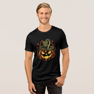 Snake Wrapped Around Jack-o'-Lantern Art Tri-Blend Shirt