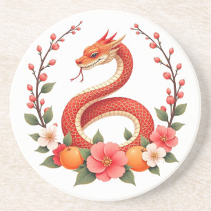 Snake year chinese  cute laughing  coaster