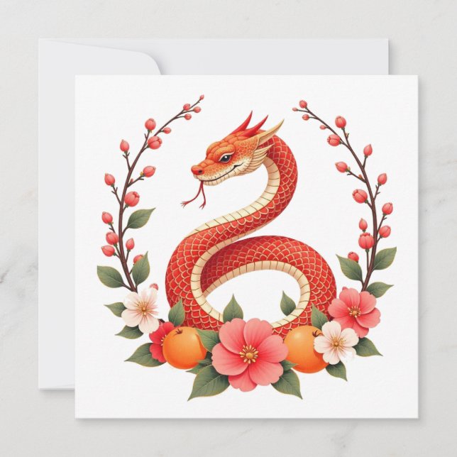 Snake year chinese  cute laughing  invitation (Front)