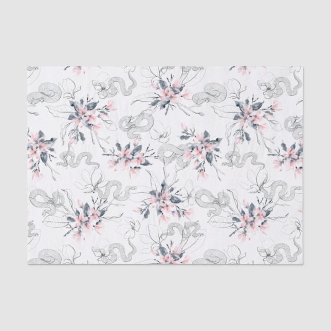 Snakes & Abstract Watercolor Pink Dogwood Flowers Tissue Paper (Front)