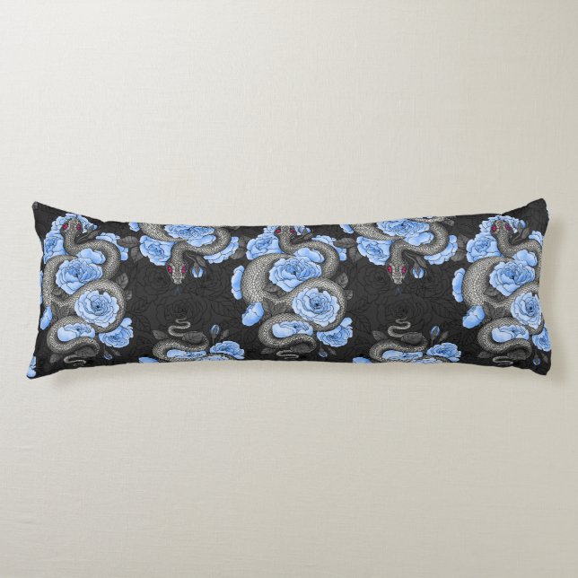 Snakes and blue roses body pillow (Front)