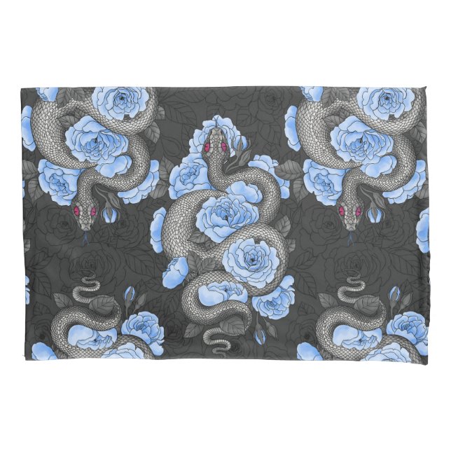Snakes and blue roses pillowcase (Front-Left)