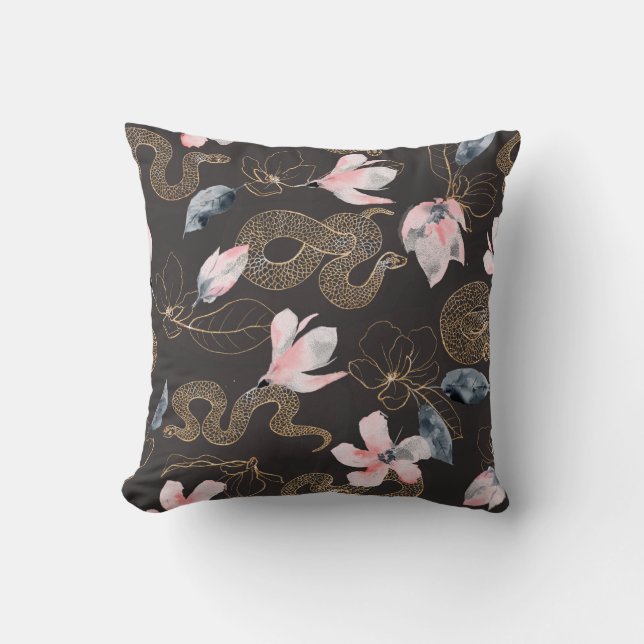 Snakes and flowers abstract pattern throw pillow (Front)
