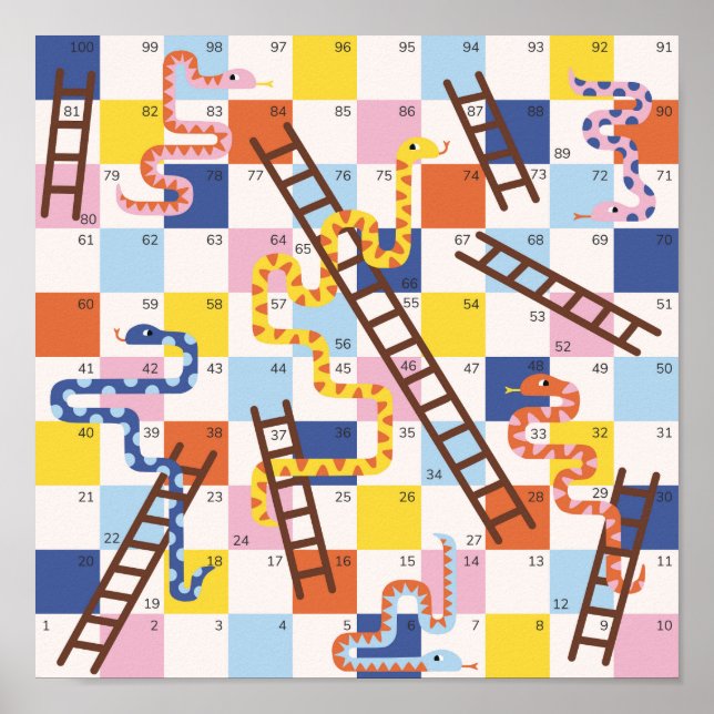 Snakes and ladders board game kids poster (Front)