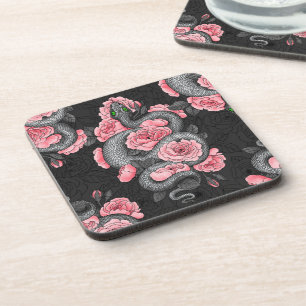 Snakes and peach roses coaster