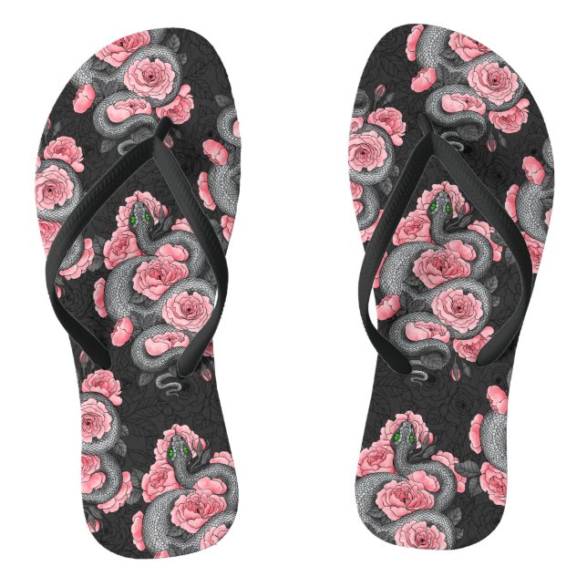Snakes and  peach roses flip flops (Footbed)