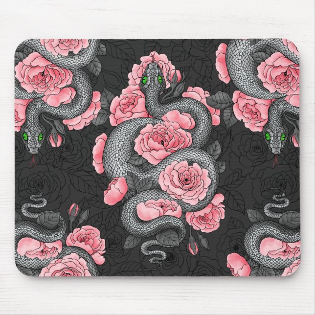 Snakes and  peach roses mouse pad (Front)