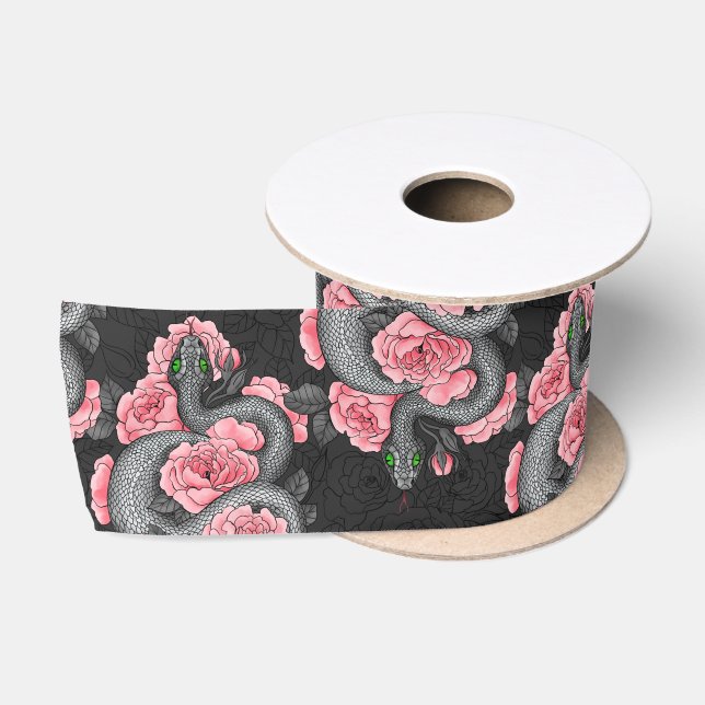 Snakes and  peach roses satin ribbon (Spool)