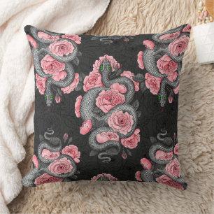 Snakes and  peach roses throw pillow
