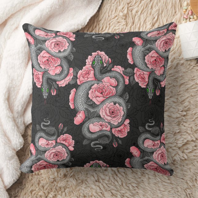 Snakes and  peach roses throw pillow (Blanket)