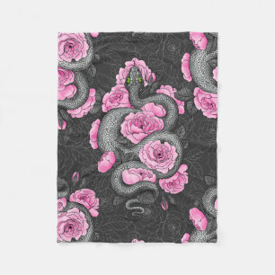 Snakes and pink roses fleece blanket