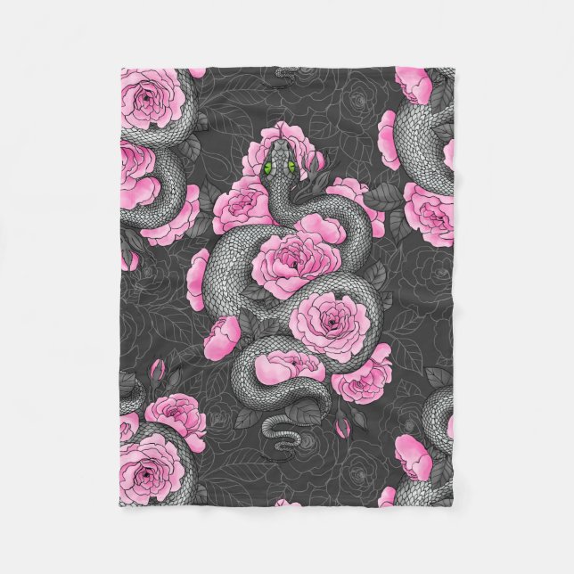 Snakes and pink roses fleece blanket (Front)
