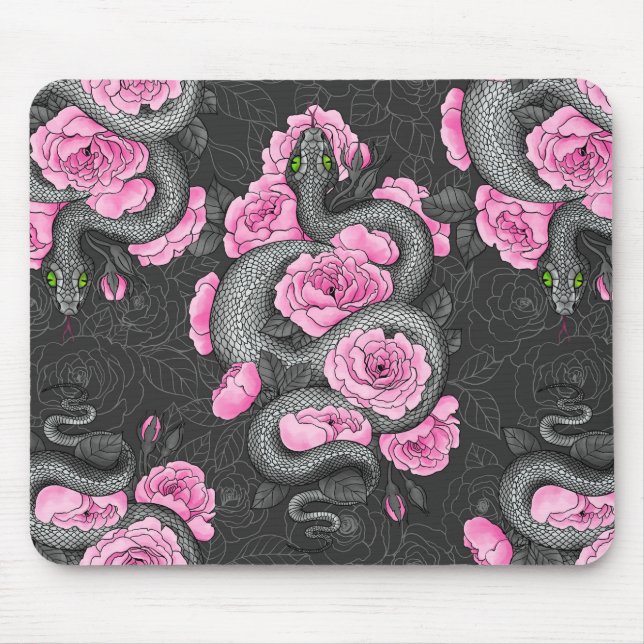 Snakes and pink roses mouse pad (Front)