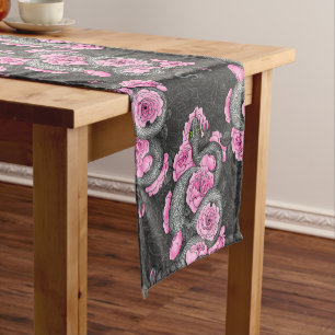Snakes and pink roses short table runner