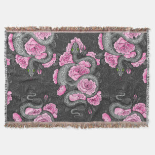 Snakes and pink roses throw blanket