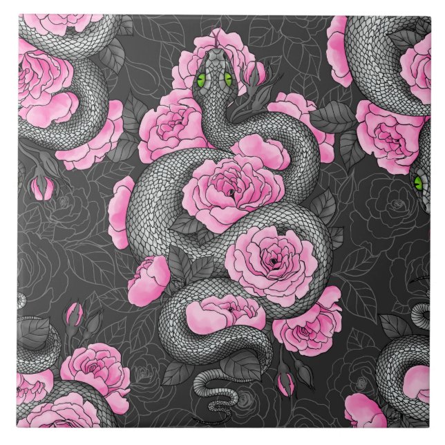 Snakes and pink roses tile (Front)