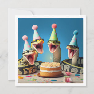 Snakes eating cake birthday invitation, reptile invitation
