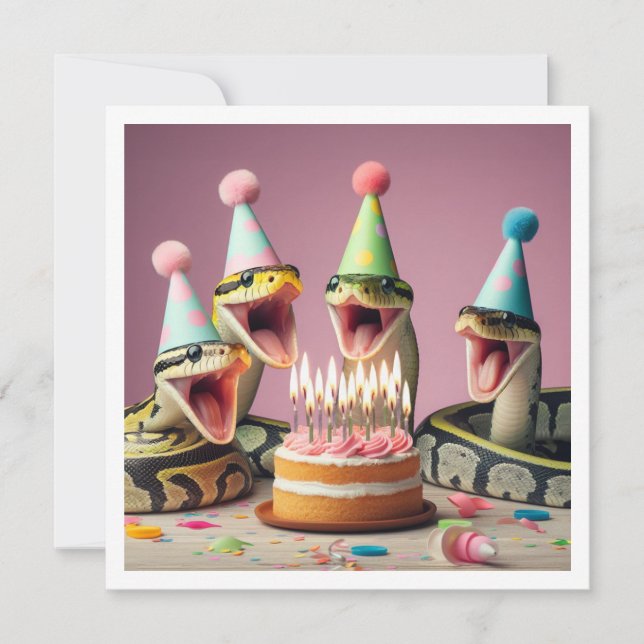 Snakes mangeant gâteau invitation anniversaire, re (Devant)
