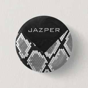 Snakeskin Grey, White, and Black Monogrammed 1 Inch Round Button