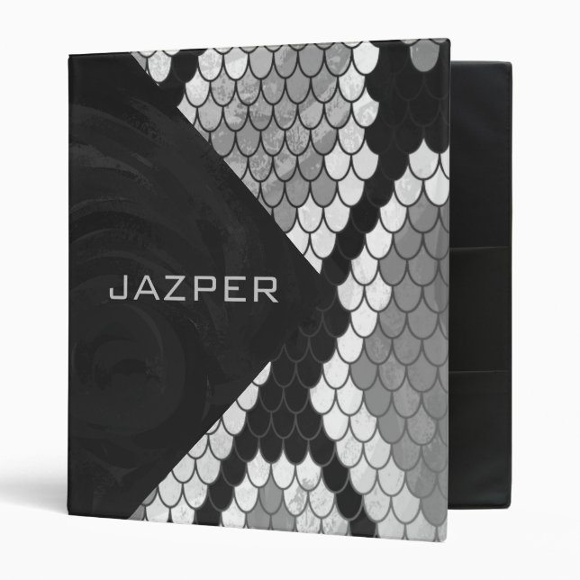 Snakeskin Grey, White, and Black Monogrammed Binder (Front/Inside)